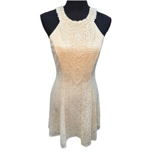 City Studio Dress Women  Sz 7 Ivory Lace Mini Dress with Lining ZipUp Sleeveless